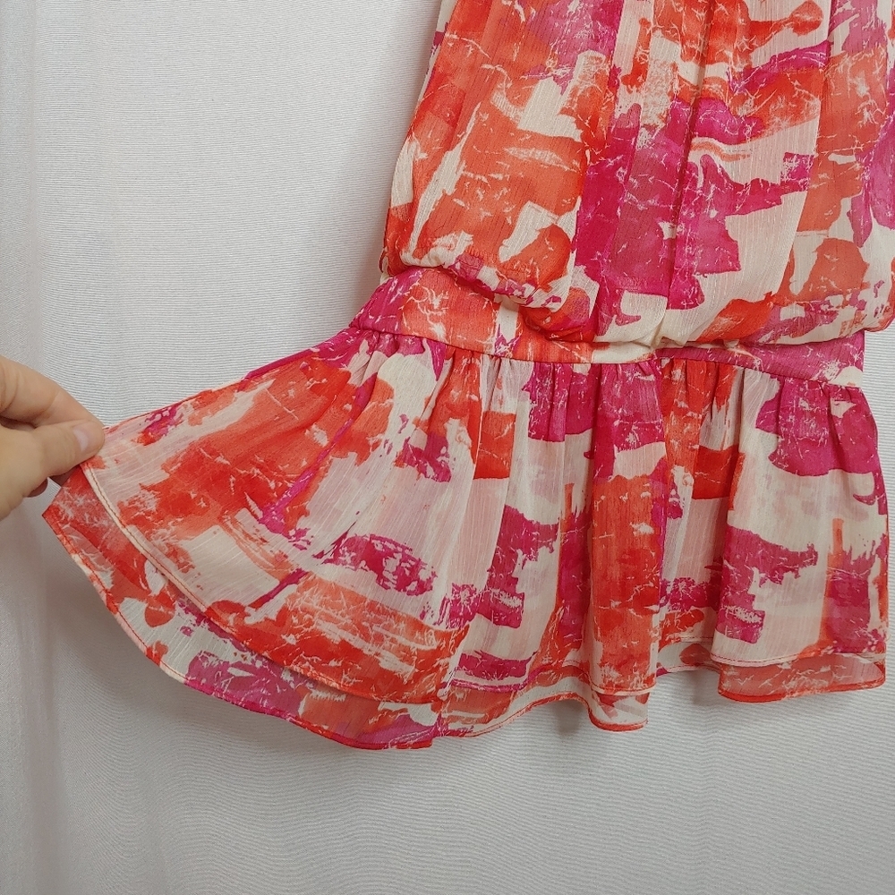 McGinn Sleeveless Halter Neck Blouse Top Peplum Pink Cream Orange Size 6 - Picture 6 of 10